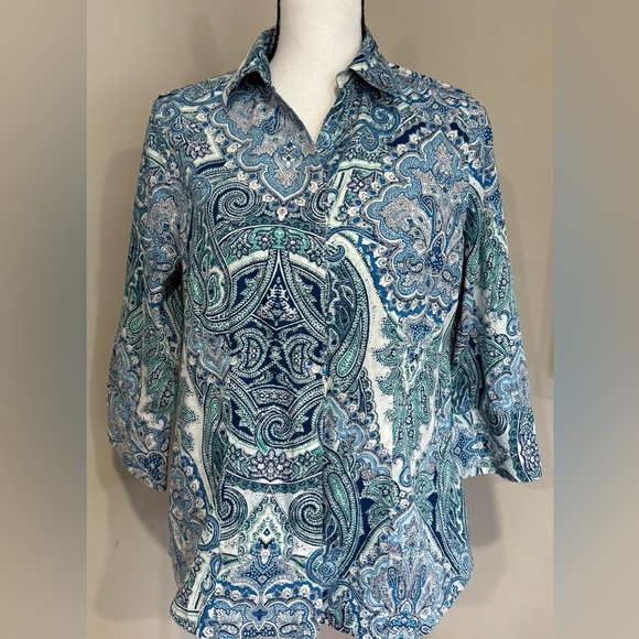 Chicos Paisley Print 3/4 Sleeve Blouse - Picture 1 of 6